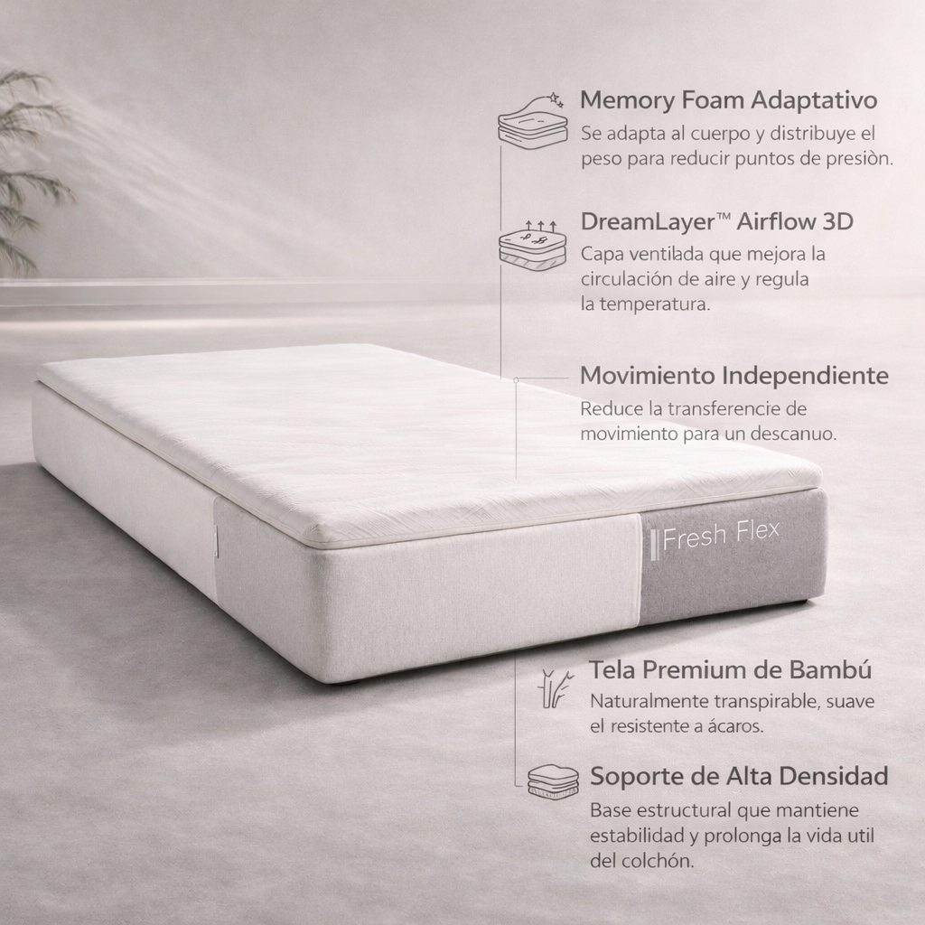Fresh Flex – Colchón de Memory Foam con Tela Premium de Bambú