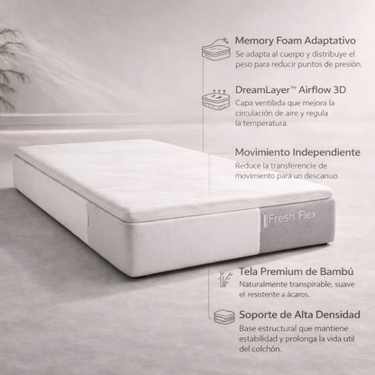 Fresh Flex – Colchón de Memory Foam con Tela Premium de Bambú